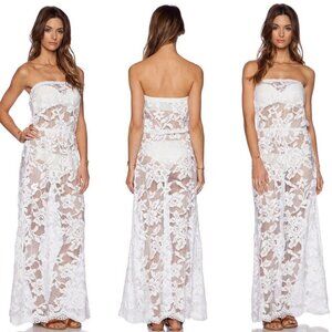 Revolve Shoshanna White Lace Strapless Maxi Dress Beach Cover Up Size Small Boho